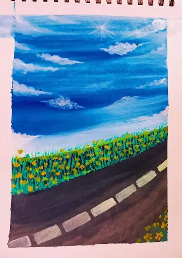 Beautiful Drawing of sky, road and garden